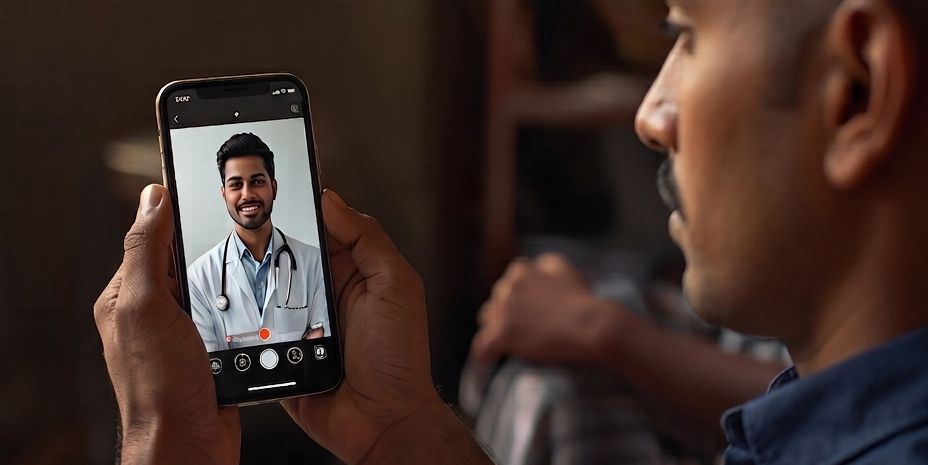 A man on a video consultation with a doctor on his phone
